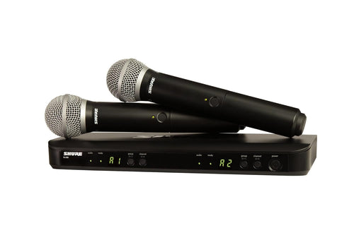 Shure BLX288/PG58 Wireless Microphone System - 14-Hour Battery Life, 300 ft Range, UHF | Includes (2) PG58 Handheld Vocal Mics, Dual Channel Receiver | H9 Band (BLX288/PG58-H9)