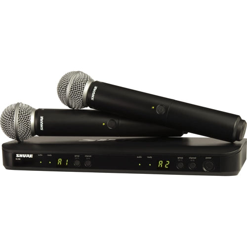Shure BLX288/SM58 Wireless Microphone System - 14-Hour Battery Life, 300 ft Range, UHF | Includes (2) SM58 Handheld Vocal Mics, Dual Channel Receiver | H9 Band (BLX288/SM58-H9)