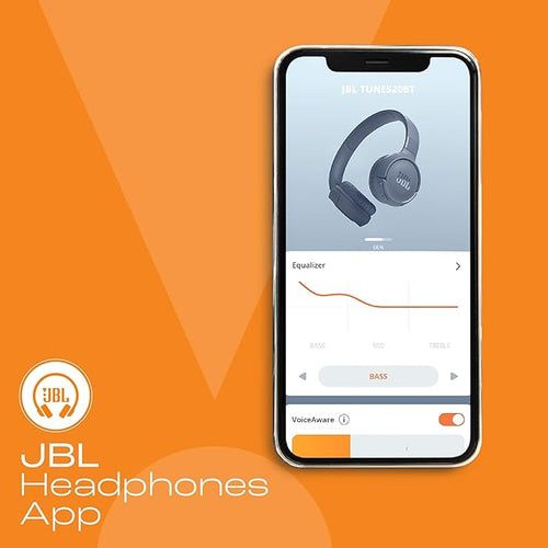 JBL Tune 520BT Wireless On Ear Headphones with Mic, Pure Bass Sound, Upto 57 Hrs Playtime, Speedcharge, Customizable Bass with Headphones App, Lightweight, Bluetooth 5.3 (Blue)